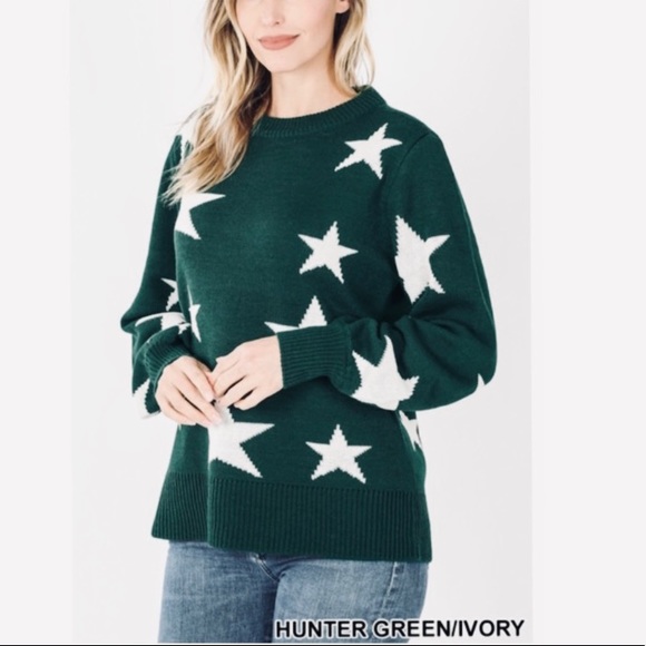 ~HP~ Boutique Hunter Green Star Covered Sweater + Bonus Matching Mask - Picture 9 of 15